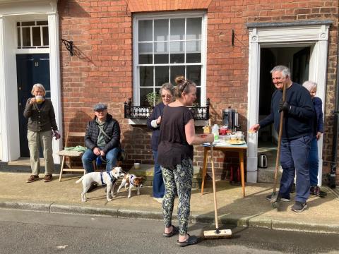Pop-up cafe at the street clean.